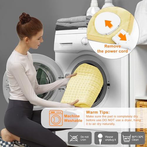 Image of Deepsoon Heating Pad,Electric Heating Pads for Back,Neck,Moist Heating Pad for Abdomen Shoulder Knee Legs,Dry /Moist Heat&Auto Shut Off,Mother's Day Birthday for Men and Women,Light Yellow,24x12 Inch
