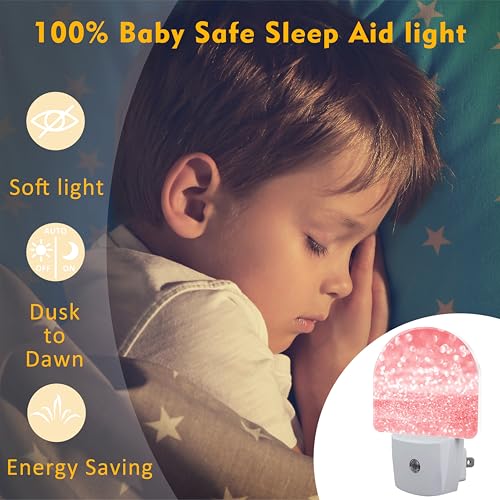 Image of Pink Gold Glitter Night Light, Rose Pink Sparkle Shine Dusk to Dawn Night Light Plug in,0.5w Energy Saving Sleep Friendly NightLight for Kids Boys Girls Home Decor