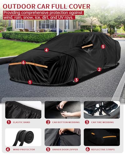 Image of Car Cover for Dodge Challenger 2007-2025 | Heavy Duty Outdoor Full Exterior Cover | Sun, Rain, UV, Dust, and Snow Protection with Door Zipper (Black)