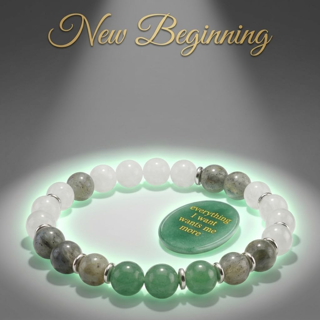 Beaded Stretch Bracelets and Worry Stone Set-Handmade jewelry | Natural Healing Crystal Stone ,Energy-Wealth Stress Relief Triple Protection New Beginning Self Love ,Giftbox