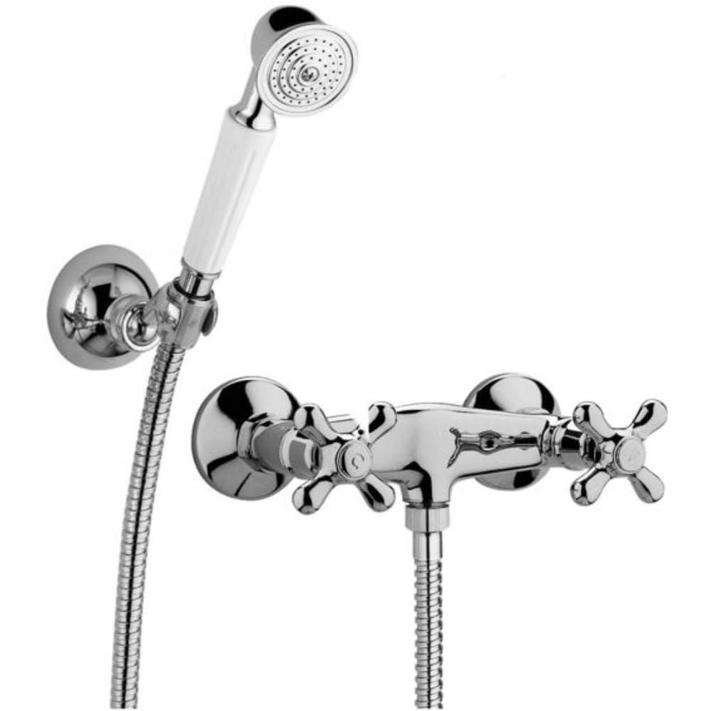 Schläfer 35601013 | Rubinetto Esterno Doccia Vasca da Muro Vintage con 2 Manopole Antiche, Rubinetto in Ottone Stile Retro con Doccetta e Supporto Muro - cromo