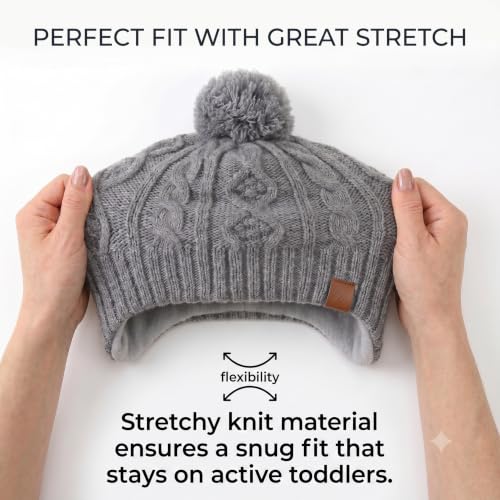 Image of LMLALML Boys Winter Hat Earflap Knitted Beanie for Kids Warm Fleece Lined Thicken Hat for Baby