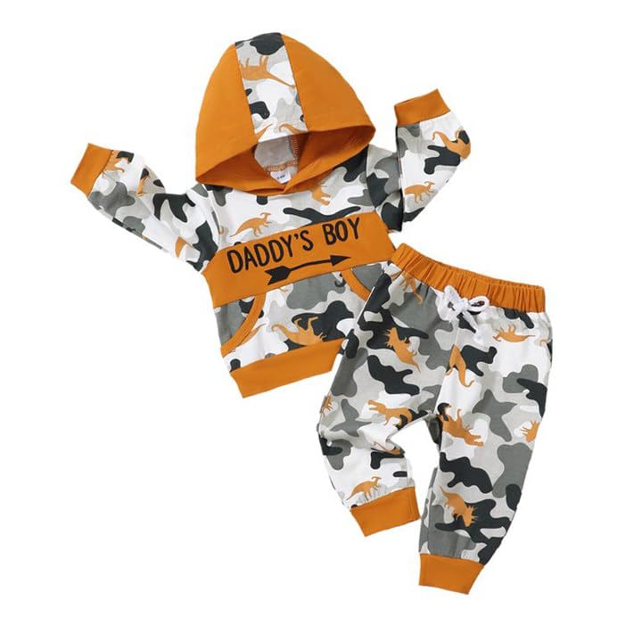 Image of Infant Toddler Baby Boy Clothes Camo Long Sleeve Graphic Hoodie Sweatshirt Pant Set Cute Fall Winter Newborn Outfits