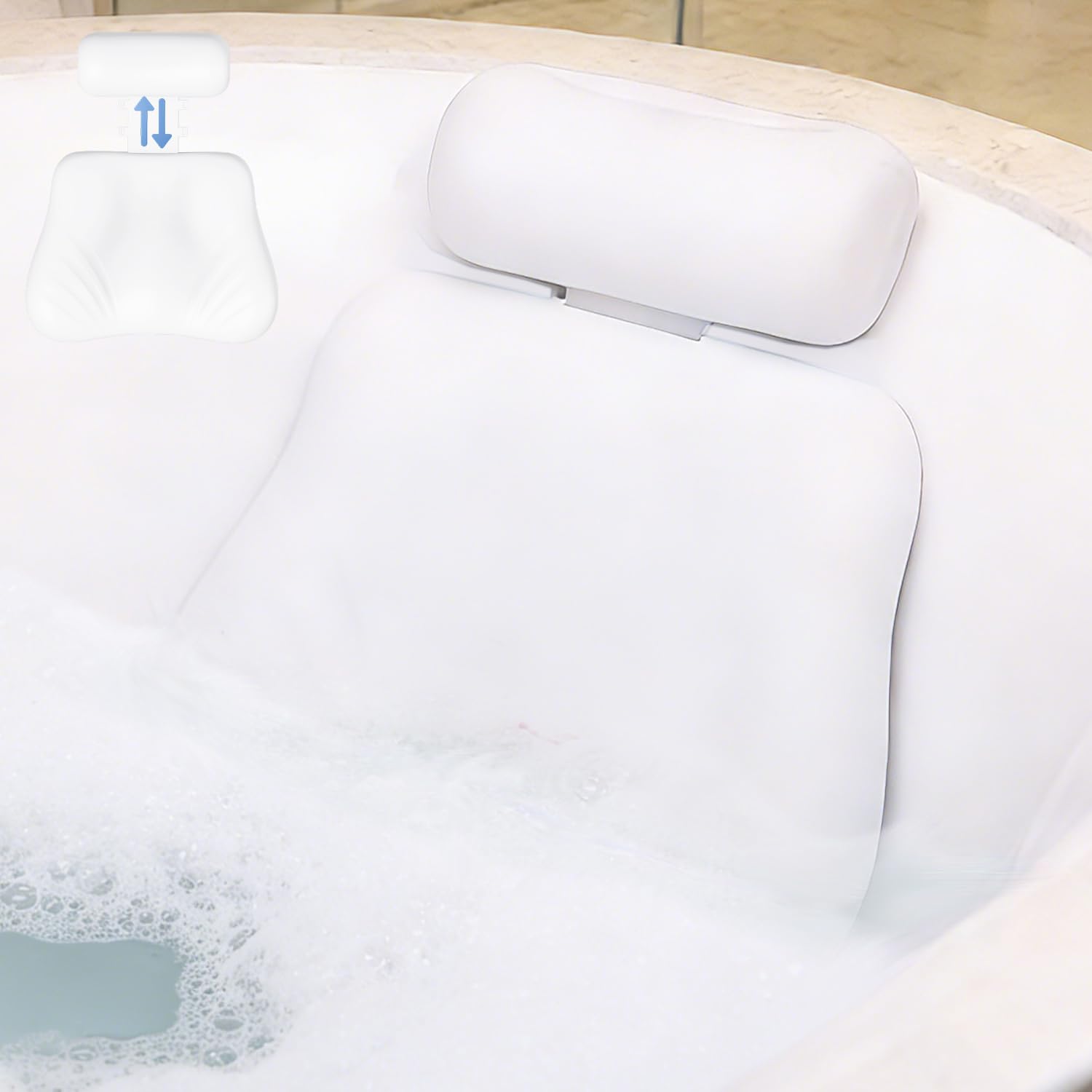 4D Silikon Badewannenkissen, Verstellbare Badekissen für Badewanne Kopf Nacken Rückenstütze mit Saugnäpfen, Schnell Trocknendes und Rutschfestes Spa-Geschenke für Frauen (Weiß)