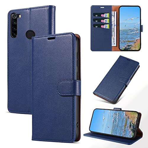 KKEIKO Funda para Xiaomi Redmi Note 8, Billetera Carcasa de PU Cuero, Anti Golpes Magnético Funda con Stand Function para Xiaomi Redmi Note 8, Azul