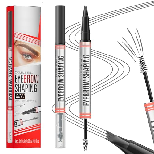 MOTIBACK 2-in-1 Brow Pen and Sealing Brow Gel – Eyebrow Pen with 4-Fork-Tip & Precise Brush-Tip for Women, Eyebrow Pencil for Natural Hair-Like Brows All-Day Wear, Microblading Effect, Grey
