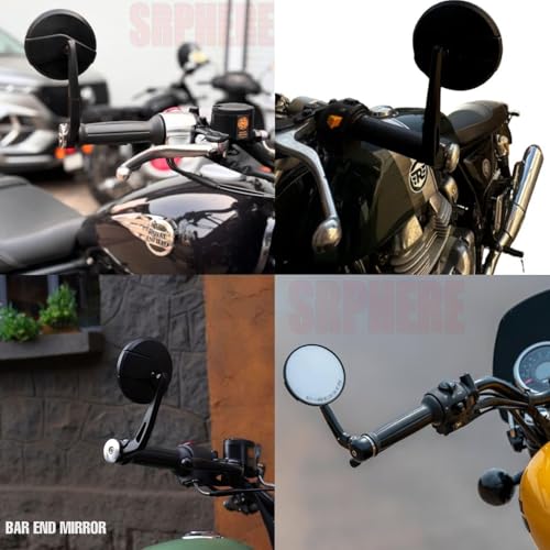 Image of Round Convex Rear View Side Mirrors Compatible For RE Classic Reborn | Continental GT | Interceptor | Meteor | Hunter | Super Meteor etc.