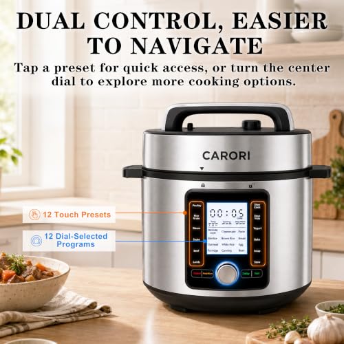 Image of CARORI 8QT Electric Pressure Cooker, 24 Programs, Touch and Dial Control