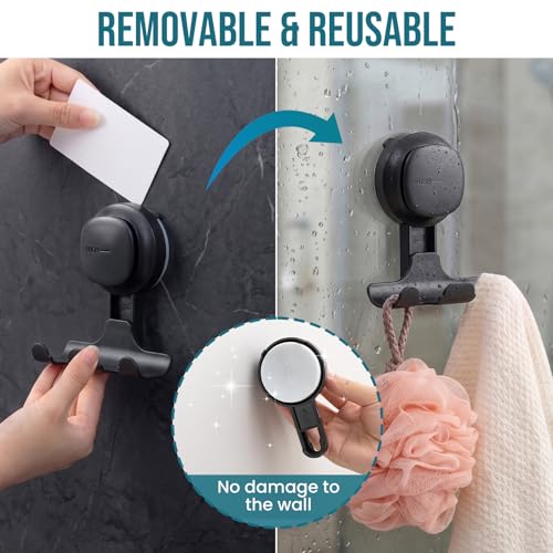 Image of TAILI 2 Pack Suction Cup Razor Holder for Shower, Upgraded Visible Safety Indicator, No-Drill Glass Shower Wall Hook for Towel, Loofah, Razor, Squeegee, Easy to Use, Rust-Resistant Bathroom Organizer