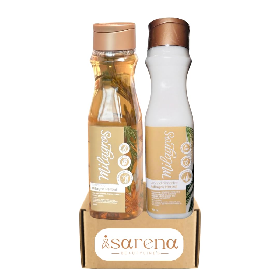 Isarena Beautyline´s - Kit Milagro Herbal 2 pack Shampoo and conditioner Milagro Herbal rosemary and ginger 15.2oz para cabellos Milagros | champú sin
