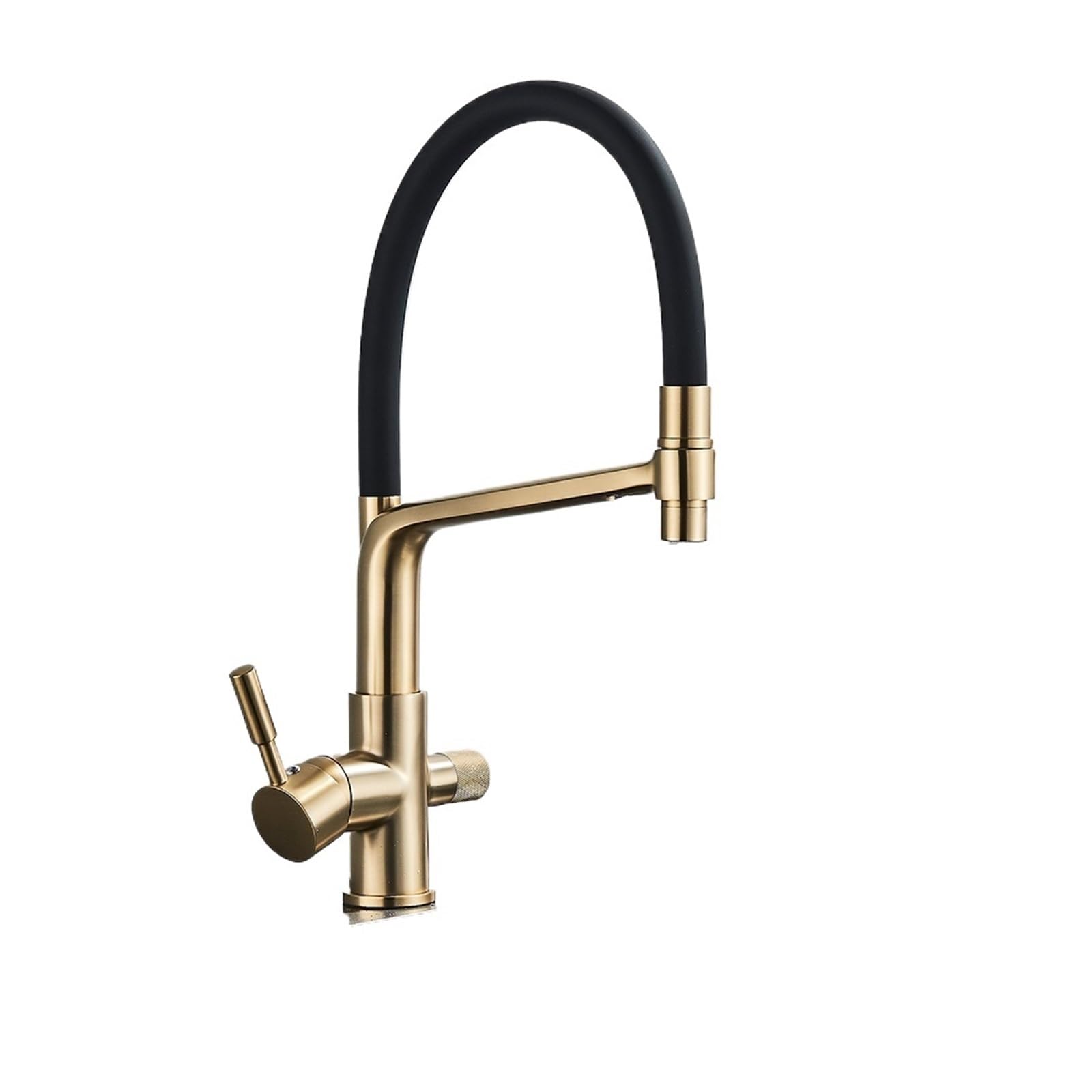 Filter Kitchen Faucet Brushed Gold 360 Swivel Pure Water Faucets for Kitchen Black Pull Down Purification Water Mixer Tap(Brushed Gold B)