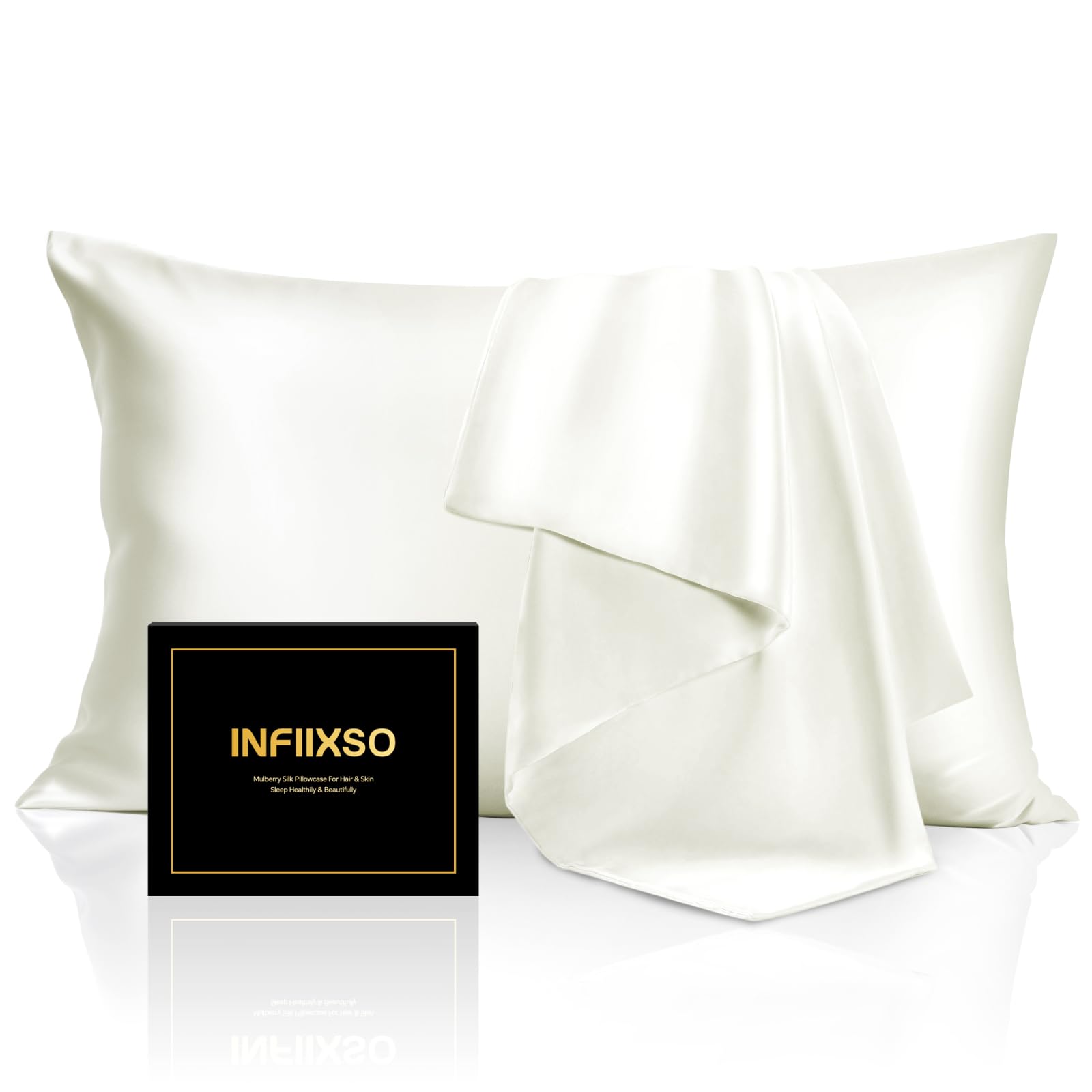 INFIIXSO Mulberry Silk Pillowcase for Hair and Skin, Silk Pillow Cases Queen with Hidden Zipper 20x30 Inches, Extraordinary Smooth and Soft Cooling Pillow Cases for Hot Sleepers(Cream, 1 Pack)