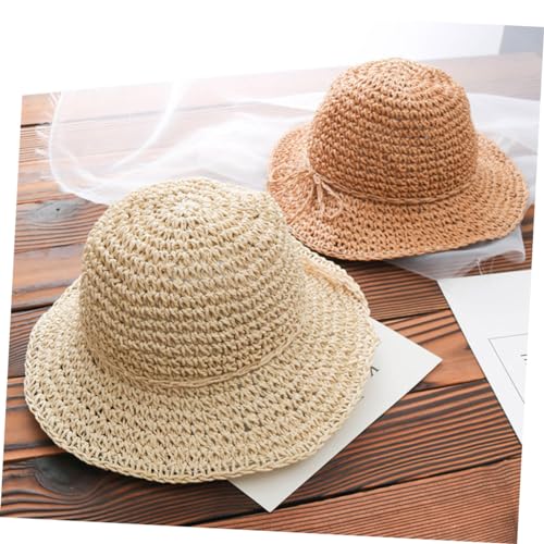 Didiseaon Girls Casual Straw Sun Hat for Boy Girl Beach Vacation Protective Cap Khaki Stylish Bowknot Design Fits for Outdoor Fun3