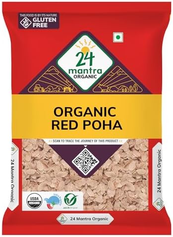 24 Mantra Organic Red Poha/Flattened Red Rice/Erra Atukula - Organic | Chemical Free & | Pesticides Free | Easily Digestible (500 G (Pack Of 1))