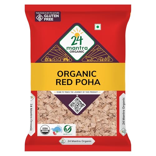 24 Mantra Organic Red Poha/Flattened Red Rice/Erra Atukula - 500gms | Organic | Chemical Free & | Pesticides Free | Easily Digestible