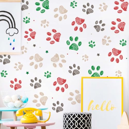 Vinilos decorativos multicolor con huellas de perro para pared