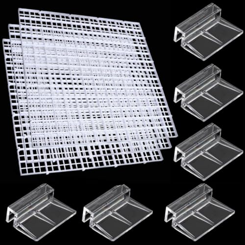Image of Premier Plants 10 MM Acrylic Aquarium Fish Tank Lid Cover Support Clip Clamp for Rimless Aquarium And Glass Top, Plastic Fish Tank Cover, Aquarium Hoods 6 Pieces (3 Pcs Grid Divider & 6 Pieces 10 MM Holder)