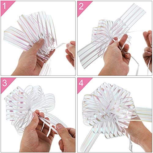 20 Pieces Pull Bow Organza White Large 6 Inches Pull String Bows For Wedding Christmas Easter Gifts #TOP1