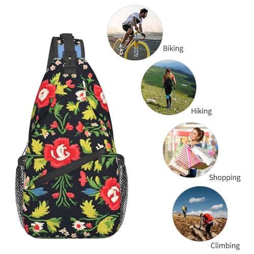 Mochila cruzada estilo bordado ucraniano con diseño floral miniatura 6