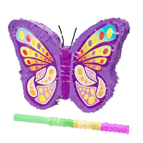 Masroo Butterfly Piñata - Butterfly Birthday Party Supplies Pinata with Stick and Blindfold for Girls Kids Pull String Piñata Family Games Classroom Birthday Party Decorations Purple