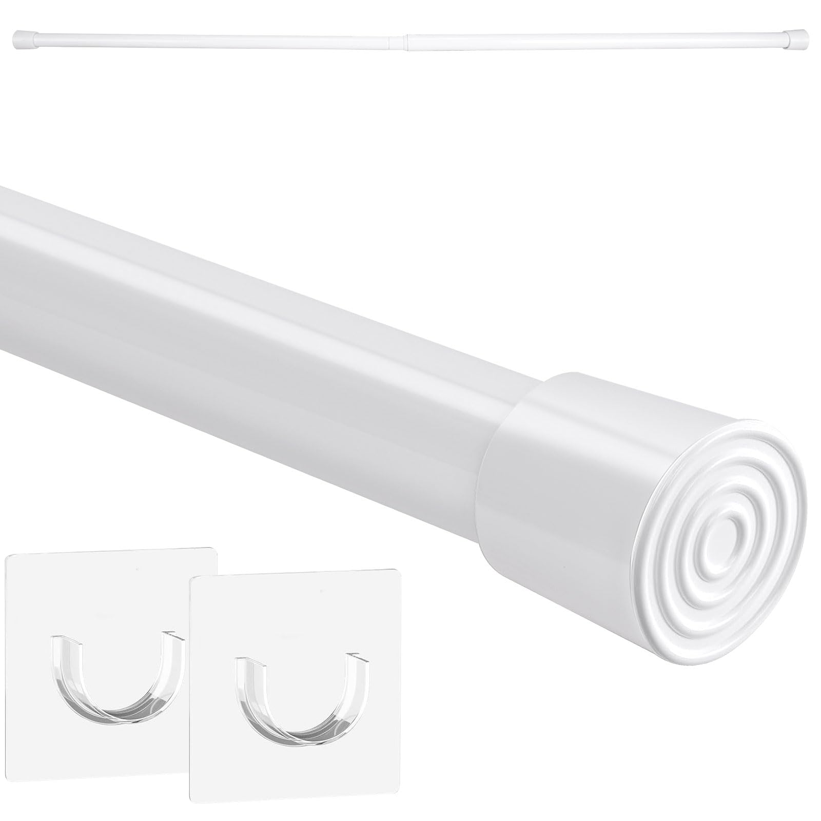 1 Piece Shower Rod Without Drill Stainless Steel Curtain Rod Holder Extendable Curtain Rod, 71-115cm Multifunction Clamping Curtain Rods Extendable Shower Rod Cat Net (White)