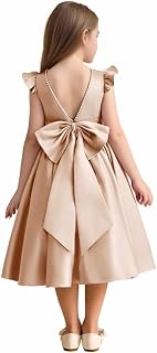 Bow Beaded Flower Girl Dresses Wedding Satin Junior Bridesmaid Dress Short Princess Pageant Gown Kids