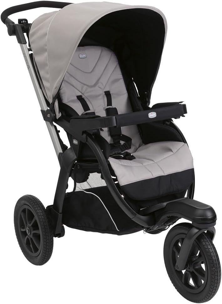 Chicco Poussette Activ3 à 3 roues, fonctionnelle et facile à manœuvrer sur tous les terrains, siège spacieux, dossier inclinable, fermeture pratique et rapide, amortisseurs réglables, 0 mois+, Beige