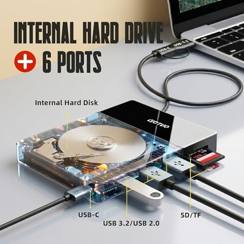 YOTUO 1TB External Hard Drive, USB C Multiport Hub HDD 7-in-1, USB 3.0, SD/TF Card Reader, Docking Station, Multi-Function HDD for Windows, Mac, Android, TV, iPhone 15/16/17, Laptop, Desktop, PC - 2