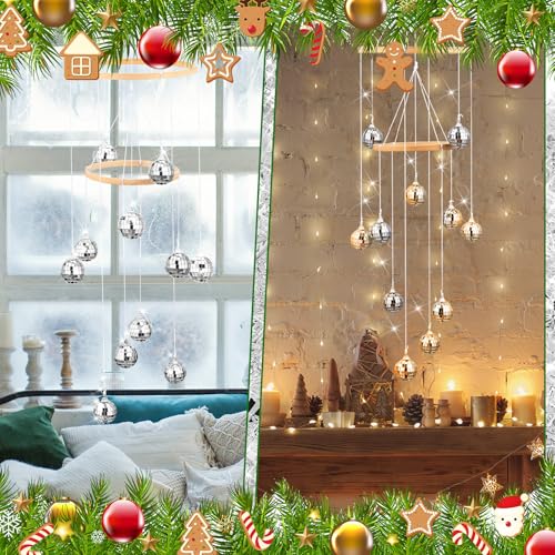 Image of Dazzling Christmas Disco Ball Ornament Moving Spiral Spinning Ball 32 Inch High Natural Bamboo Circle for Indoor Outdoor Porch Yard Garden Patio Room Xmas Party Decoration