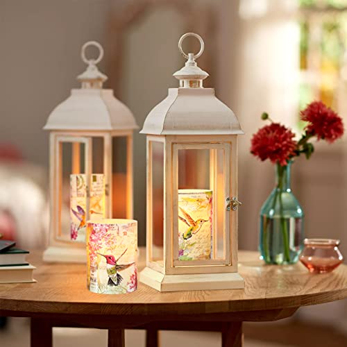 Image of Flameless Candles Pink Hummingbird Floral Battery Operated with Remote Flickering LED Real Wax Pillar Candle Warm Light Spring Summer Decor for Home Fireplace Christmas Holiday Gifts