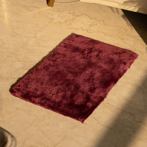 Image of Earthy Fables Plush Microfiber Bath Mat, Quick Dry, Anti-Skid, Water Absorbent, Non-Slip, Machine Washable Floor Rug, Shower Mat, Door Mat for Bathroom, Bedroom, 60 x 40 cm - Wine