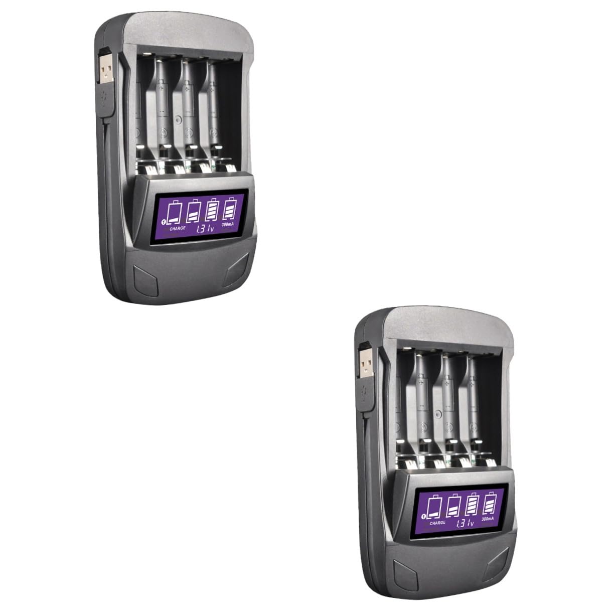 HEMOTON 2piezas Cargador De Batería USB Inteligente De Ranuras Pantalla LCD Adaptador Multifuncional para AA AAA Función De Descarga y Recarga Portátil para Doméstico Negro