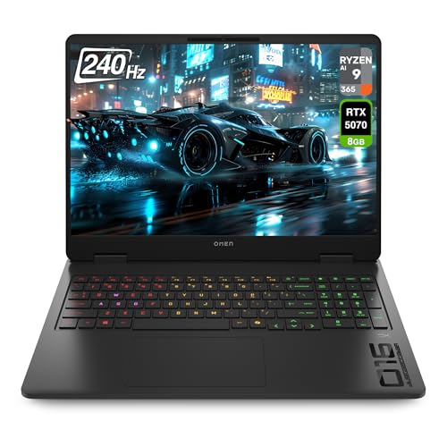 Image of HP OMEN 16 Gaming Laptop, AMD Ryzen AI 9-365, 64 GB DDR5 RAM, 2 TB PCIe SSD, 16 inch WQXGA (2560x1600) 240Hz Display, Nvidia G-Force RTX 5070, 4-Zone RGB Backlit Keyboard, W11 Home, Shadow Black