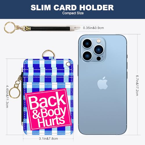 Slim Wallet Credit Card Holder, Blue Checkered X, RFID Wallet Women Cute Small Front Pocket Wallet With Zipper, PU Leather Thin travel RFID Blocking Card Case ID Window,Ladies Gifts3