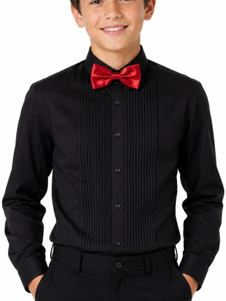 FAHIZO Boys Tuxedo Dress Shirt with Bow Tie