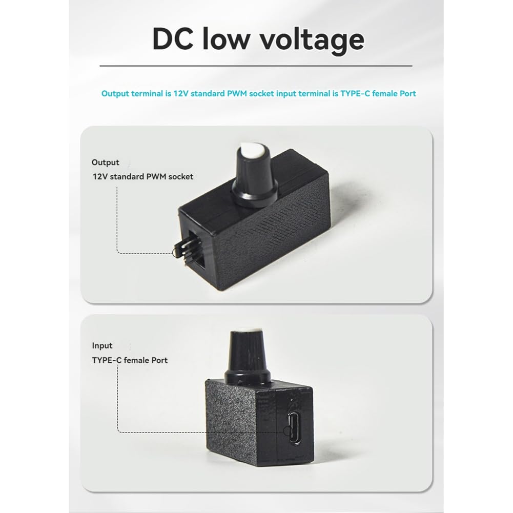 Regolatore di velocità PWM, regolatore di velocità ventola a 4, alimentazione USB di tipo C, raffreddamento ad acqua fai da te, raffreddamento per ventole/pompa a 4 fili 12 V