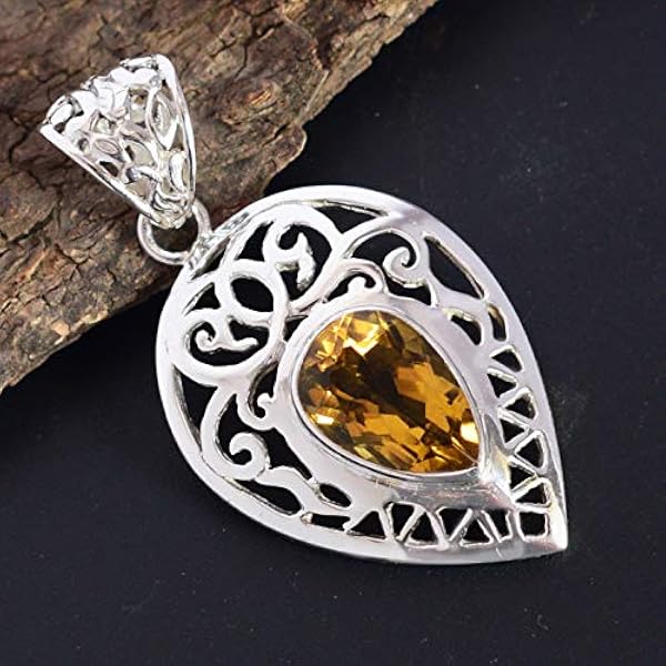 Ravishing Impressions Gioielli Citrino Gemma 925 Solid Sterling Silver Ciondolo Autentico Designer Gioielli FSJ-5335