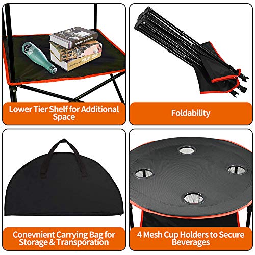 Camping Table Portable Folding Camping Side Table For Outdoor Picnic, Beach, Games, Camp, & Patio Tables Folding With 4 Cup Holders & Carry Case For Travel & Storage, Premium 600D Canvas& Steel Frame #TOP6