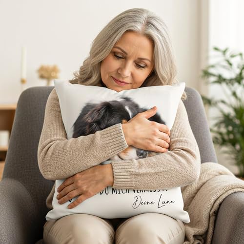 Andenken an verstorbenen Hund personalisiertes Kissen mit Foto Erinnerung Trauer Dekokissen mit Spruch Hundebesitzer Fotogeschenk Hundehalter Geschenk 40x40 cm inkl. Füllung und Bezug