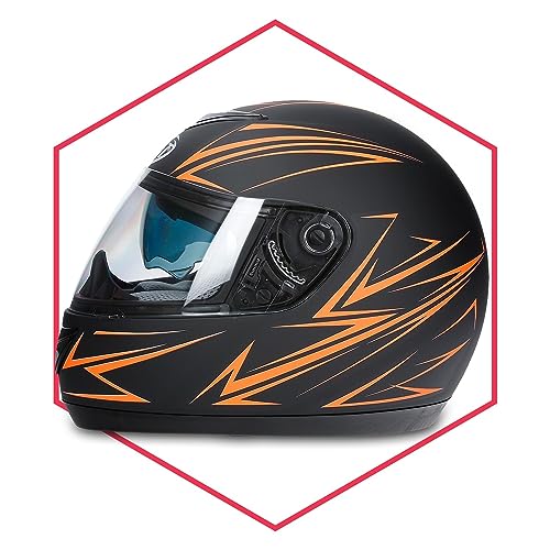 Integralhelm Mit Sonnenblende Schwarz-Orange Matt 59-60 Motorradhelm Klapphelm