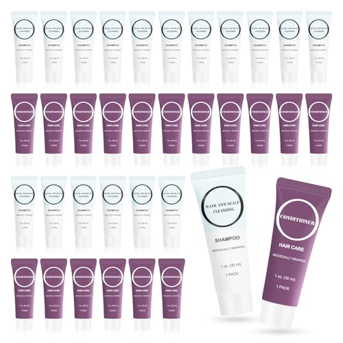 Travel Size Shampoo and Conditioner Bulk Individually Wrapped Hotel Mini Hair Conditioner and Small Shampoos Men Women Cleansing Toiletries Amenities for Hotel Homeless 1 Fl Oz (Pack of 60)