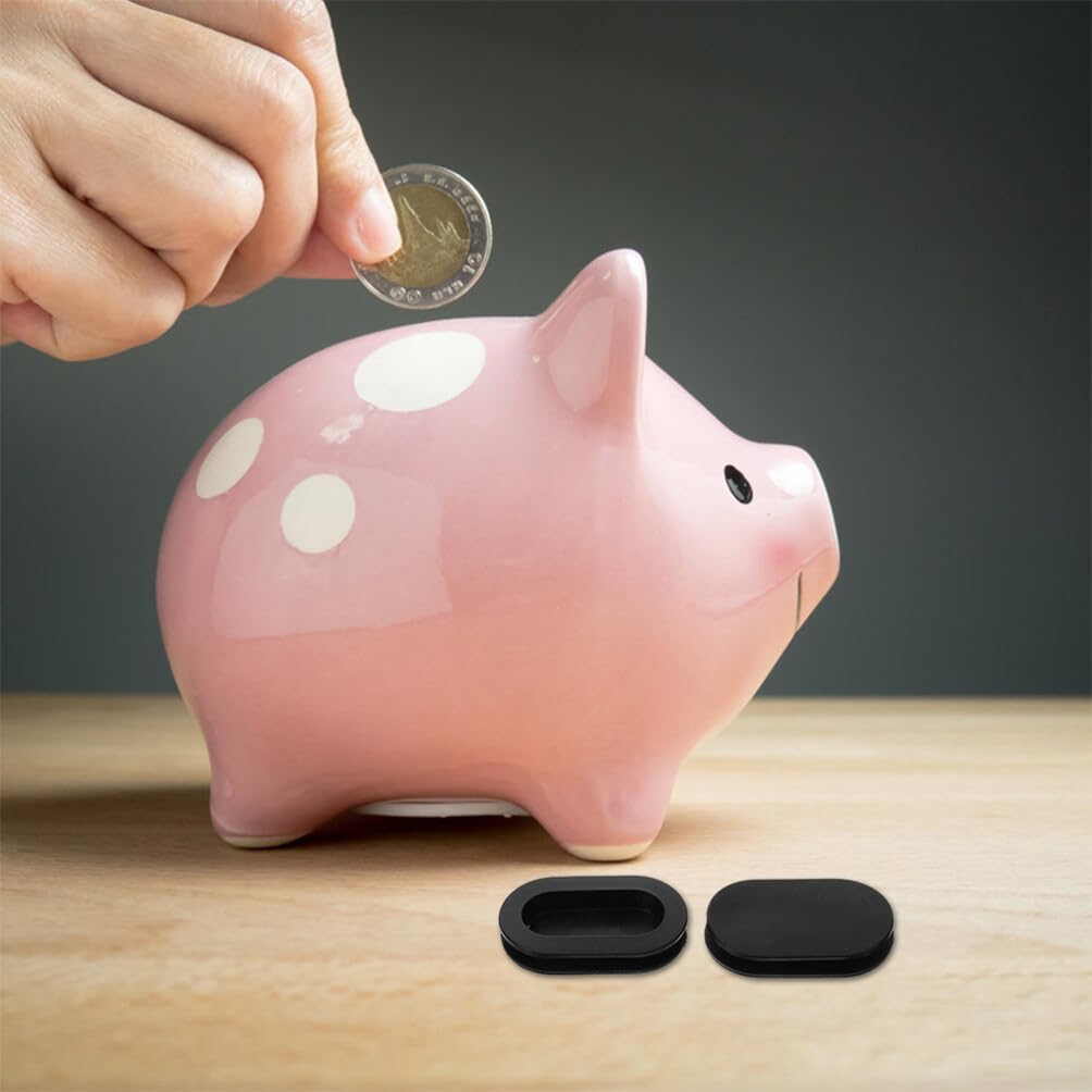 SOLUSTRE Rubber Piggy Bank Plug, 10pcs 45mm Replacement Coin Bank Oval Stopper Covers Money Saving Box Closure Insert Plug Part Black