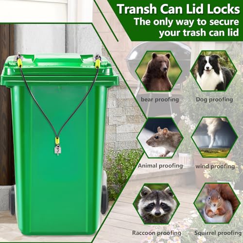 Image of Universal Raccoon Trash Can Lid Lock - Small Animals Outdoor Trash Can Lid Lock with Two Steel Wire Rope,Also Works for Bear,Rat,Wind and Other Wildlife (1)