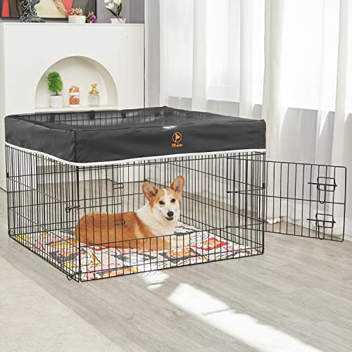 Pjyucien Foldable Exercise Metal Pet Playpen With Door And Top Cover, Dog Fence, Puppy Pen, Rabbit Yard, Small Animal Kennels, Indoor/Outdoor 4 Panel 36" W X 24" H #TOP6
