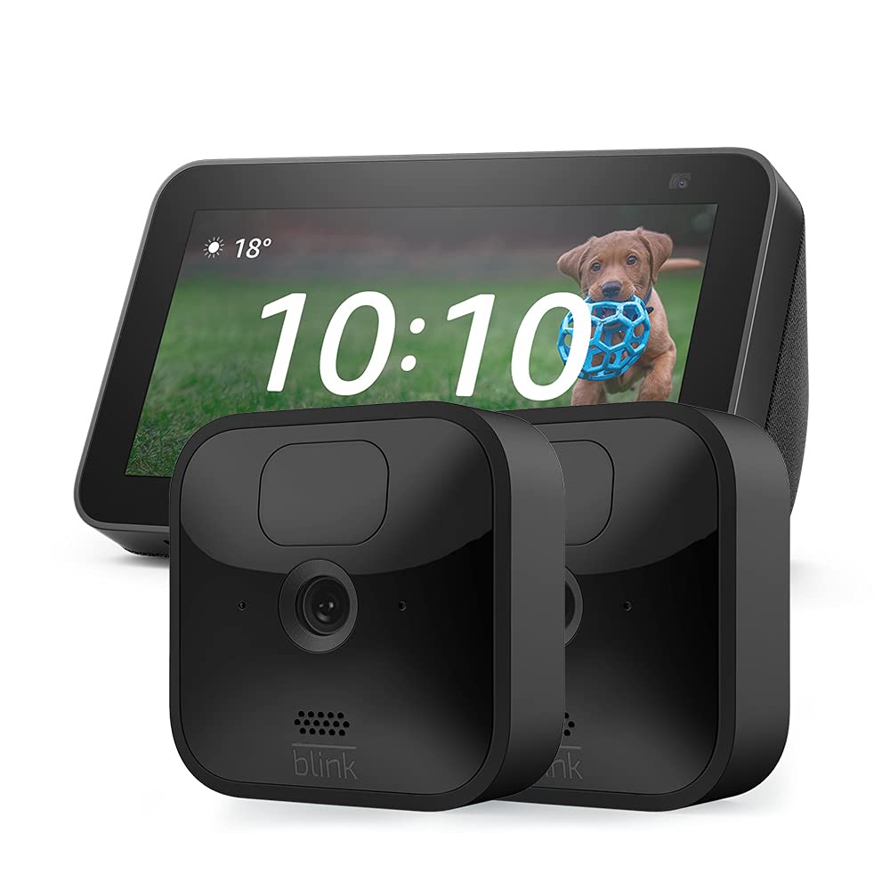 Blink Outdoor HD security camera (2-Camera System) + Echo Show 5 | 2nd generation (2021 release), Charcoal
