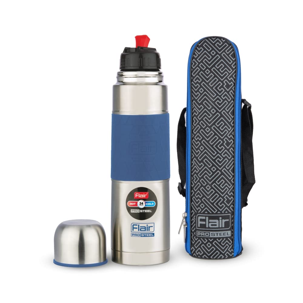 Flair Power Grip Vacuum Insulated Steel Flask with Flip Lid 750 ML (Blue)