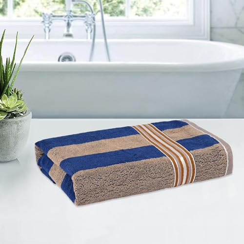 Image of Kuber Industries Bath Towel | Towel for Bath-Gym-Travel | Highly Absorbent Bathing Towel | Bath Towel for Men | 144 GSM Cotton Bathroom Towel | Blue Patti | 30x60 Inch | Cream