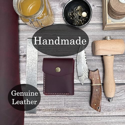 Wallet Card Holder for Men with 2 Card Spaces Handmade from Full Grain Leather Handmade Rustic Minimalist (Wine)4