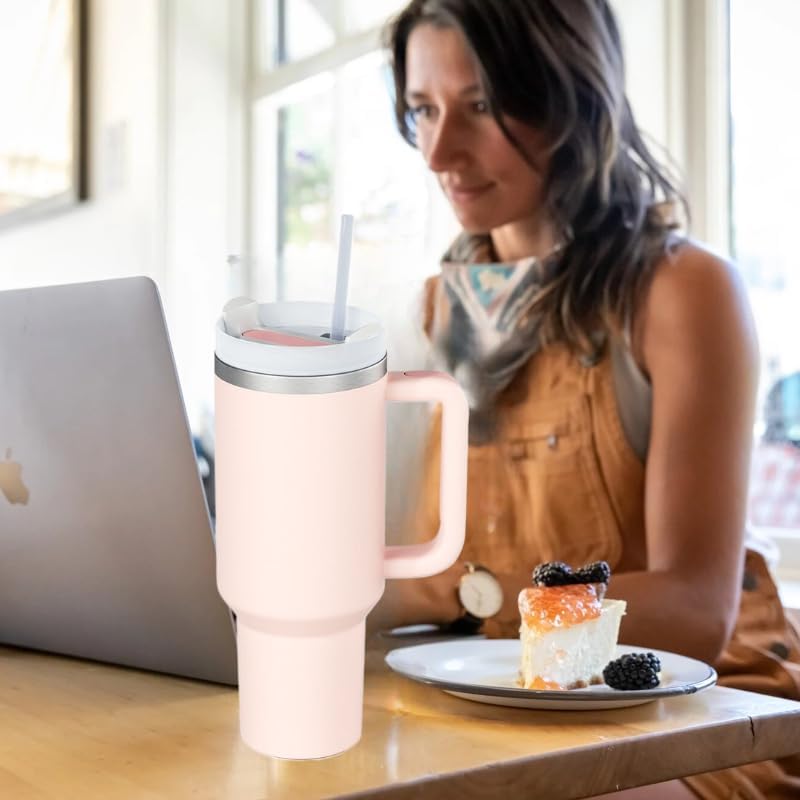 Miniatura 5 de Vaso con asa, popote a prueba de fugas, doble pared, 40 onzas, taza de viaje con tapa, aislamiento de acero inoxidable, agua, té helado, café