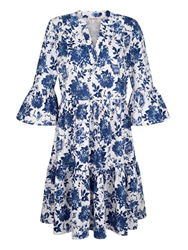 Alba Moda Druckkleid Erwachsene-Weiblich Ausgestellt Blau, Weiß 42